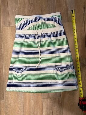 Old Navy White Knit sleeveless dress with Draw Sting and Green and blue Stripes